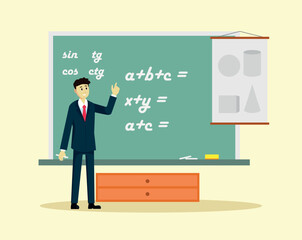 The teacher teaches schoolchildren in the classroom. - 519645353