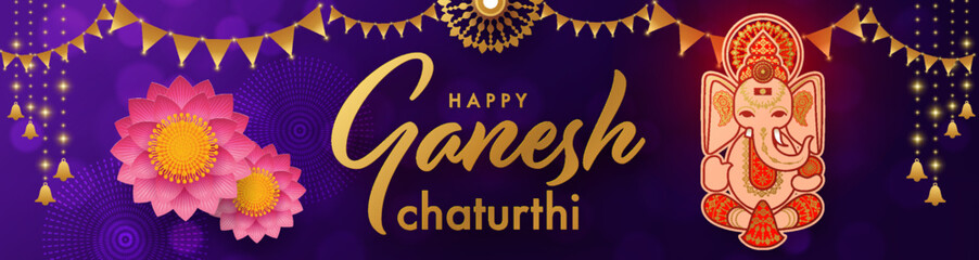 Obraz na płótnie Canvas Happy Ganesh Chaturthi greetings festival vector illustration design.