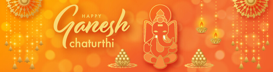 Happy Ganesh Chaturthi greetings festival vector illustration design.