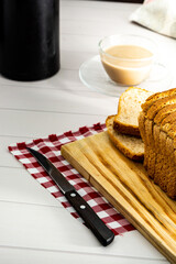 loaf bread or whole bread with natural fermentation, in a breakfast scene or afternoon coffee break