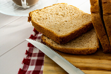 loaf bread or whole bread with natural fermentation, in a breakfast scene or afternoon coffee break
