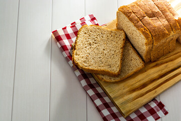 loaf bread or whole bread with natural fermentation, in a breakfast scene or afternoon coffee break