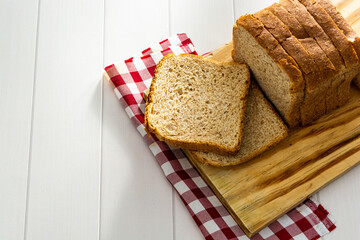 loaf bread or whole bread with natural fermentation, in a breakfast scene or afternoon coffee break