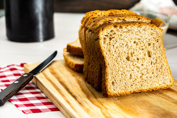 loaf bread or whole bread with natural fermentation, in a breakfast scene or afternoon coffee break