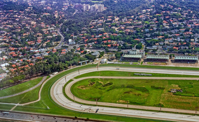 Fototapeta na wymiar Aerial View of the JOCKEY CLUB in Sao Paulo downtown. It is an alpha global city and the most populous city in Brazil and world's 12th largest city proper by population. May, 2018