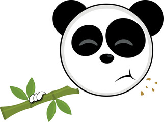 Vector illustration of the face of a cartoon panda bear eating a bamboo plant