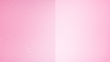 Clear drops are covering the half of the glass surface on a pink background | Background for beauty product