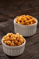 Snacks in ramekin on the table.