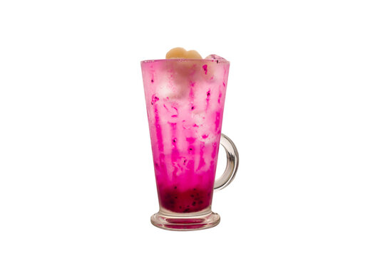 Soursop And Dragonfruit Drink Served In A Mug Isolated On Plain White Background Side View