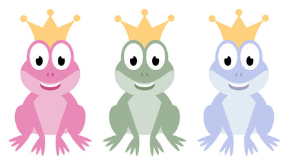 set of illustrations of frogs in the crown