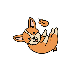 Cartoon playing corgi dog. Funny brown baby animal character vector illustration. 