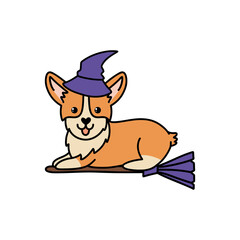 Cartoon halloween corgi dog. Funny brown baby animal character vector illustration. 
