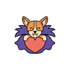 Cartoon halloween corgi dog. Funny brown baby animal character vector illustration. 