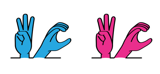 Fototapeta premium Deaf sign language, wc, toilet. Deafness cartoon. Funny vector gestures hand. Slogan restroom or bathroom for man and woman to peeing. toilets, WC pictogram or sign. World toilet day.