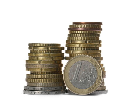 Euro metal money, coins isolated on white