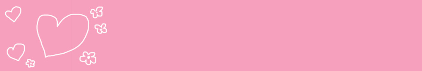 Panorama of white painted hearts on a pink background.The concept of love