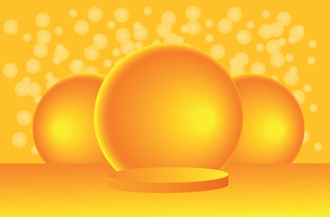 vector empty podium for product presentation. orange podium with a 3d balls on the background