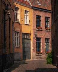 Fototapeta na wymiar Houses along the canals of Brugge or Bruges, Belgium