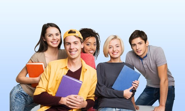 Group of multiracial people enjoy day. Diverse young friedns having fun together