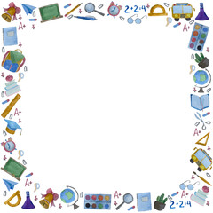 Watercolor hand drawing border, postcard, background, letterhead, school