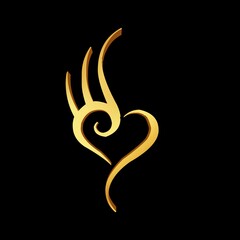 3D art logo golden love with black background 