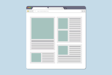 Browser window isolated vector web elements. Illustration of window browser, website menu. Website template design. Mockup for web site design. 