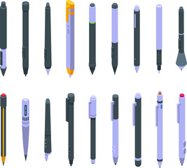 Fototapeta premium Digital pen icons set isometric vector. Graphic tool. Art design