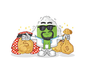 onigiri rich arabian mascot. cartoon vector