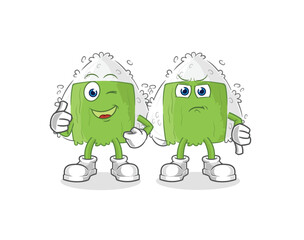 onigiri thumbs up and thumbs down. cartoon mascot vector