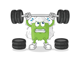 onigiri lifting the barbell character. cartoon mascot vector