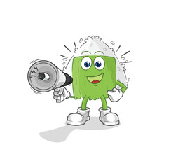 Obraz premium onigiri holding hand loudspeakers vector. cartoon character