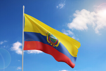 Flag of Ecuador on blue sky. 3d illustration.