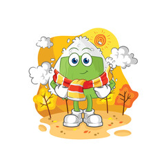 onigiri in the autumn. cartoon mascot vector