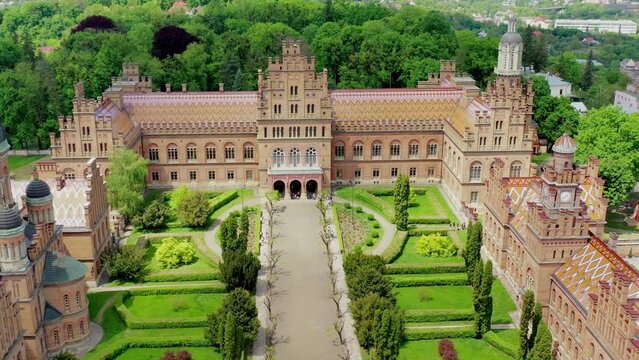 The residence of the metropolitans of Bukovyna and Dalmatia, one of the oldest universities in Ukraine. Beautiful architecture. View from above. Tourism
