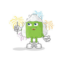onigiri with fireworks mascot. cartoon vector