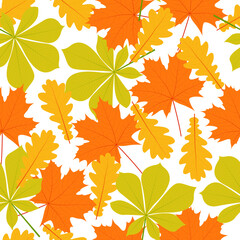 Autumn leaves of chestnut, maple and oak seamless pattern