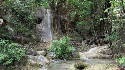 The Erawan Falls in Kanchanaburi Province in Thailand