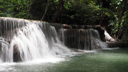 The Erawan Falls in Kanchanaburi Province in Thailand
