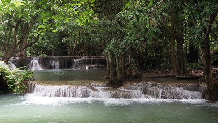 The Erawan Falls in Kanchanaburi Province in Thailand