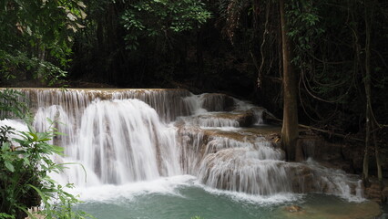 The Erawan Falls in Kanchanaburi Province in Thailand