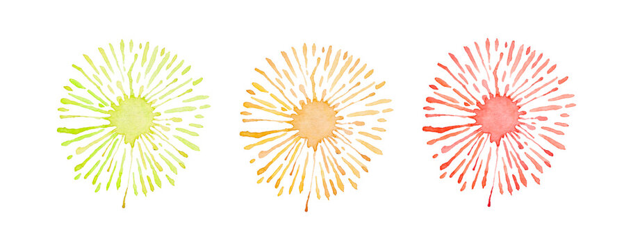 watercolor firework set isolated on white background