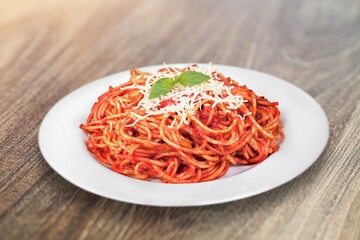 Spicy instant noodle in white plate