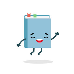 Happy book emoji character. Flat vector illustration for web and graphic design