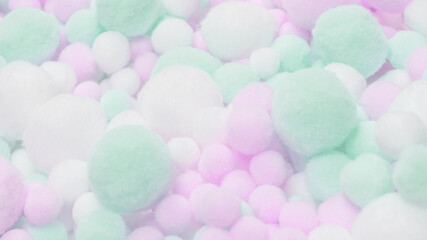 White, pink and blue soft pompons.
