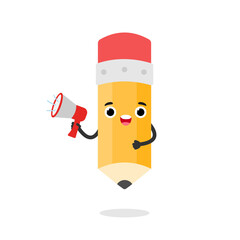 Character Pencil with megaphone. Flat vector illustration for web and graphic design