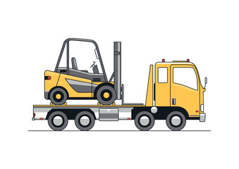 Forklift transport. A truck carries a forklift. Vector-line design.