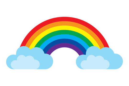 Vector colorful rainbow symbol with blue clouds