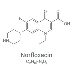 chemical structure of Norfloxacin (C16H18FN3O3)