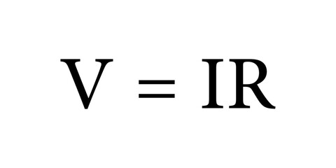 Ohm's law formula in physics. Electric current voltage and resistance formula. V, I, and R, the parameters of Ohm's law.