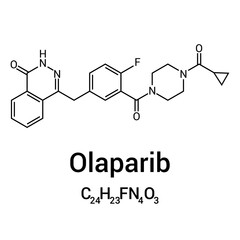 chemical structure of Olaparib (C24H23FN4O3)